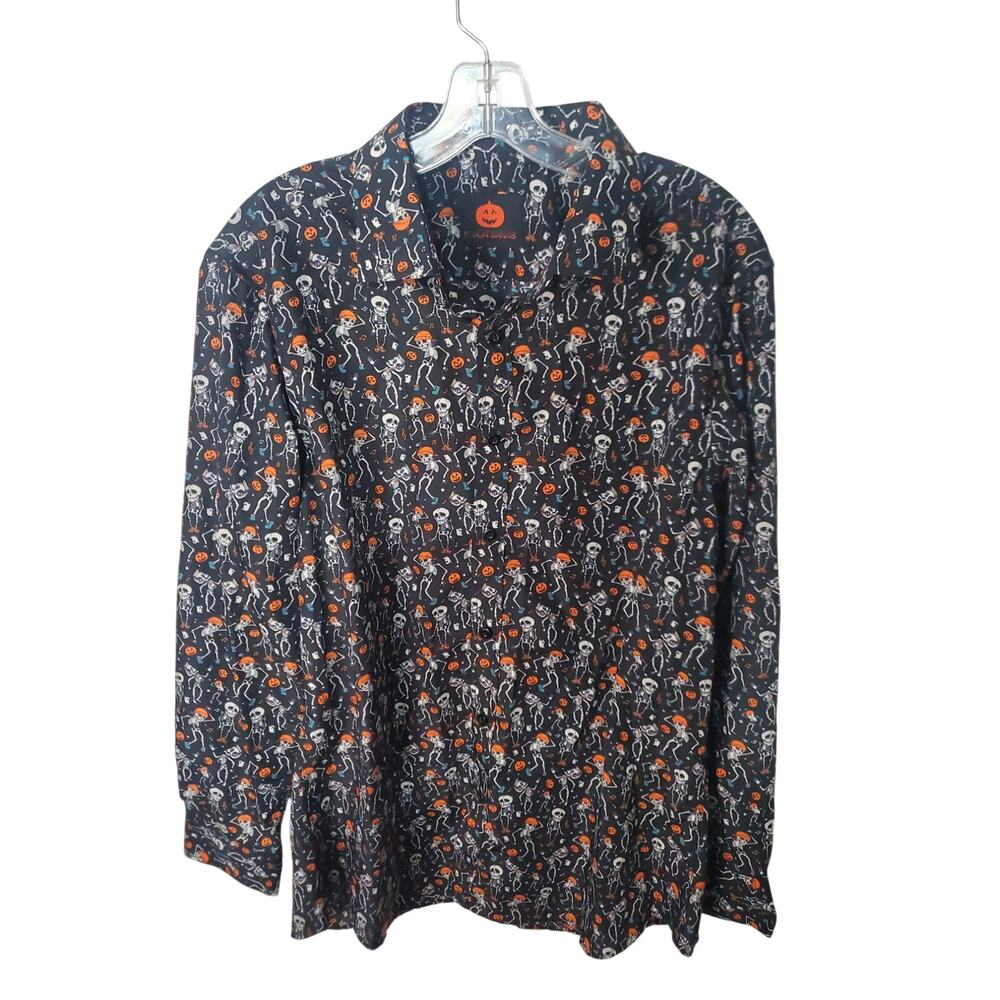 Simon Banks Long Sleeve Halloween Skeleton Button Down, NWOT, Large